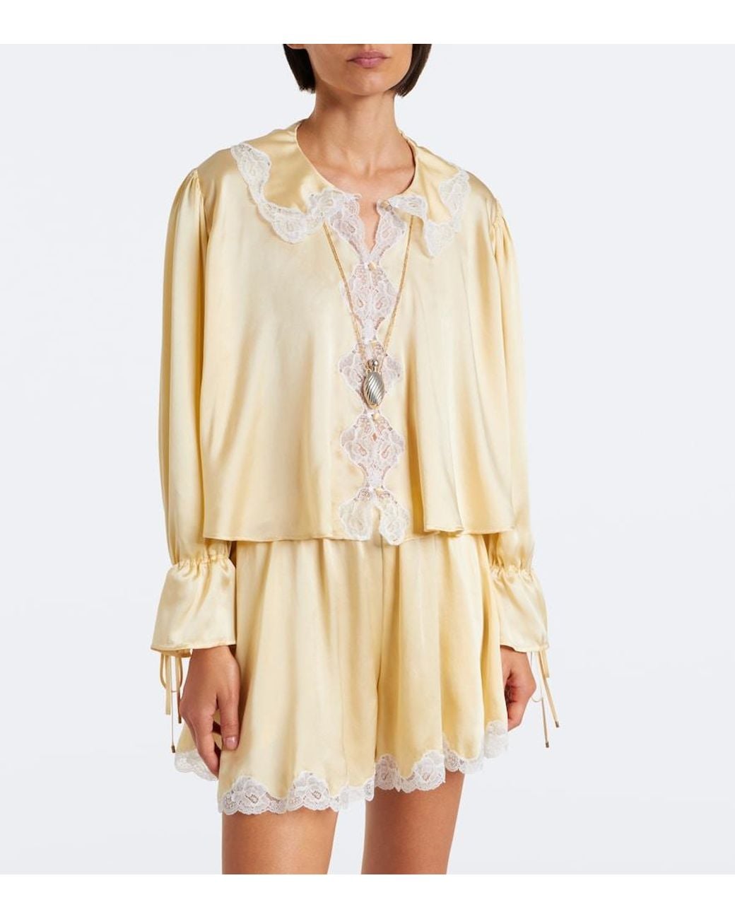 Chloé Natural Lace-Trimmed Silk Satin Blouse
