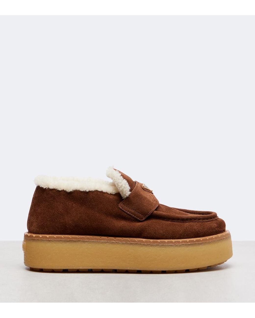 Prada Brown Plateau-Loafers Aus Veloursleder Mit Shearling