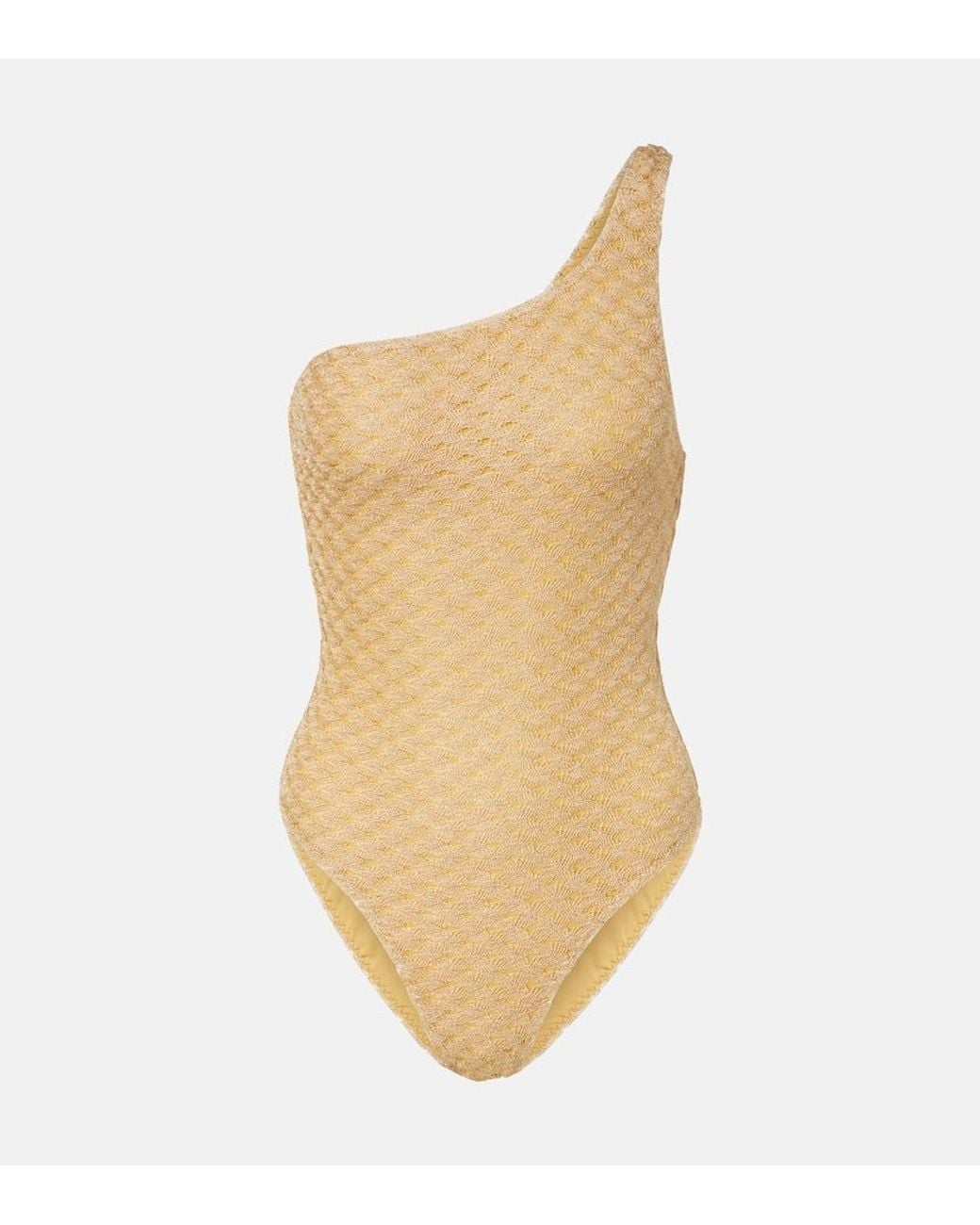 Missoni Natural One-Shoulder Lame Swimsuit