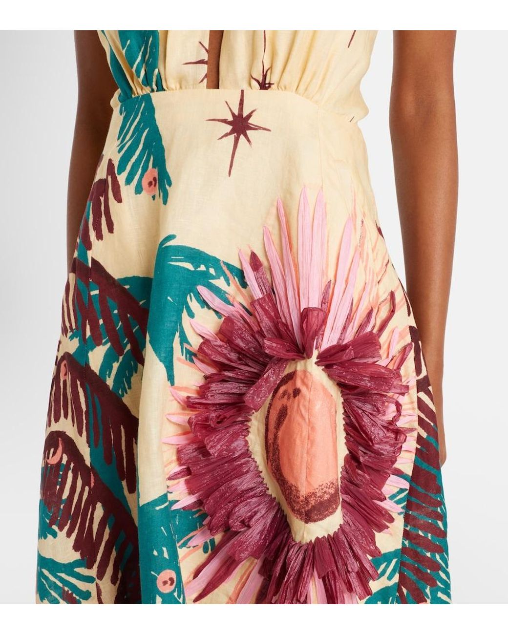 Johanna Ortiz White Floral Linen Midi Dress