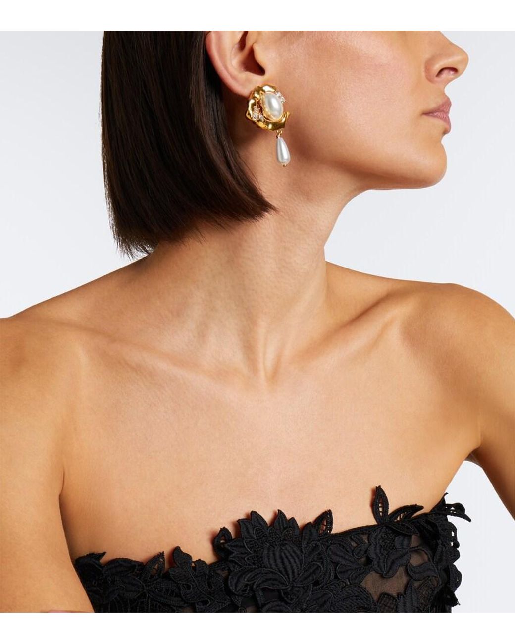 Oscar de la Renta Metallic Embellished Pearl Drop Earrings