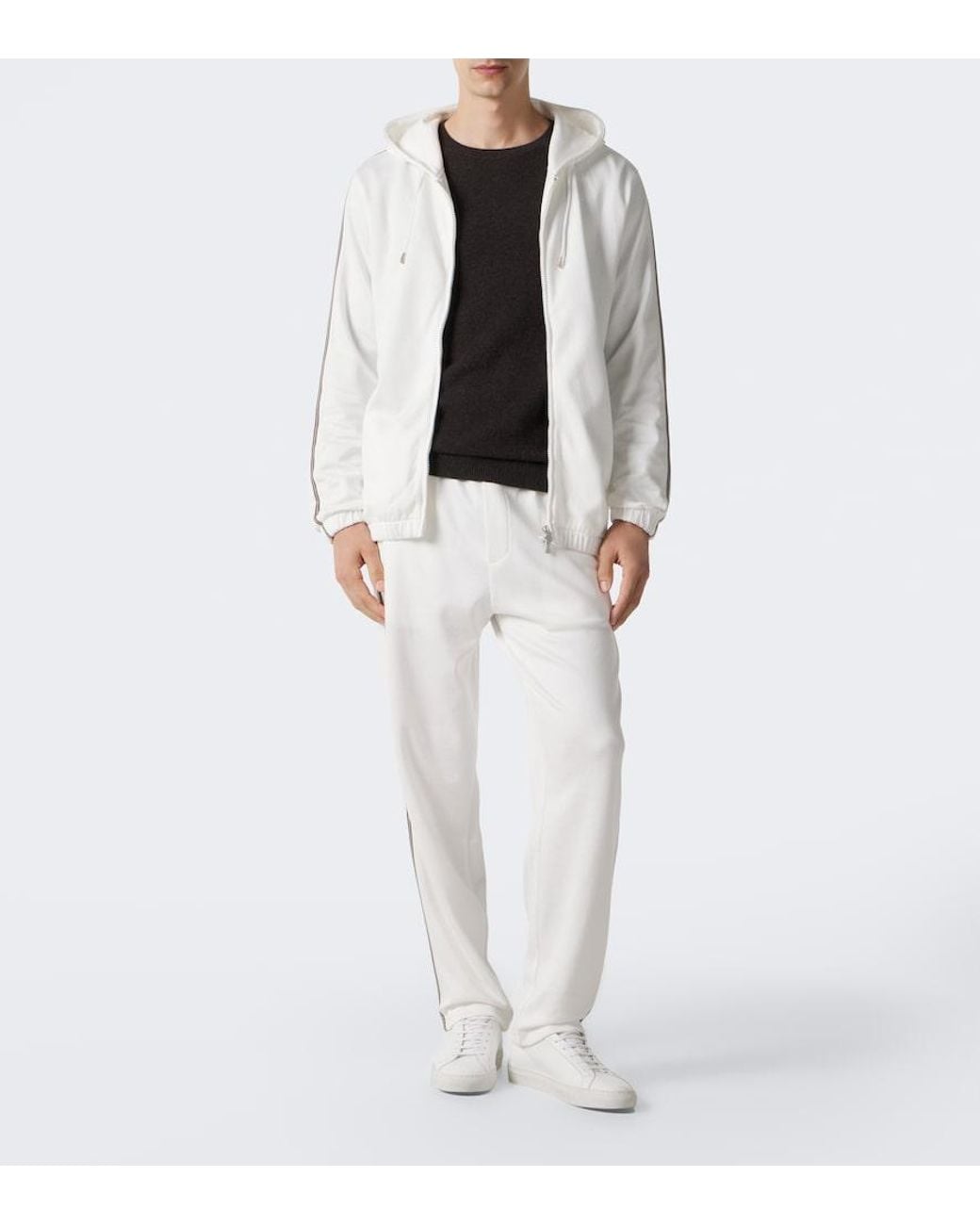 Eleventy White Cotton Zip-Up Hoodie for men