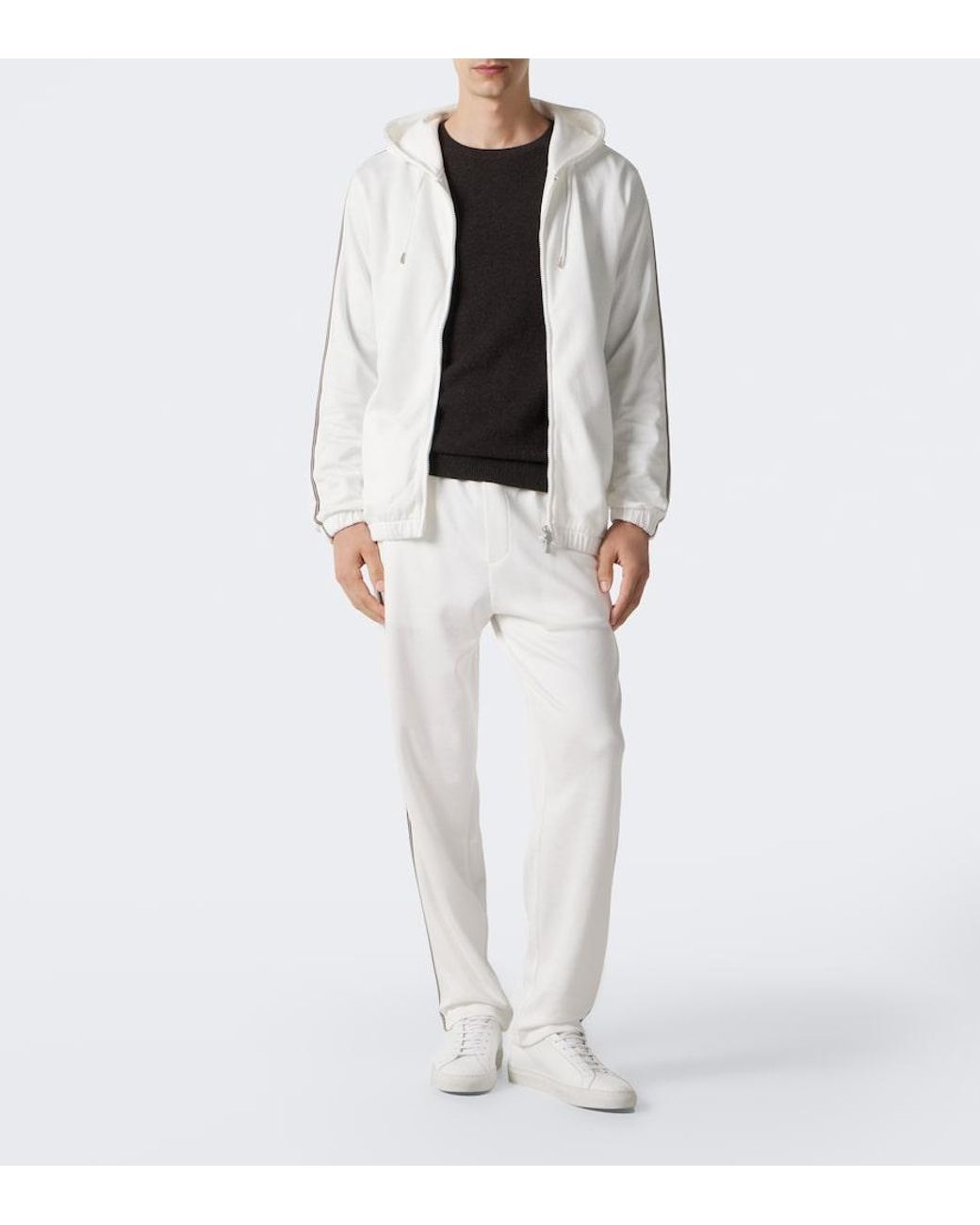 Eleventy White Cotton Zip-Up Hoodie for men