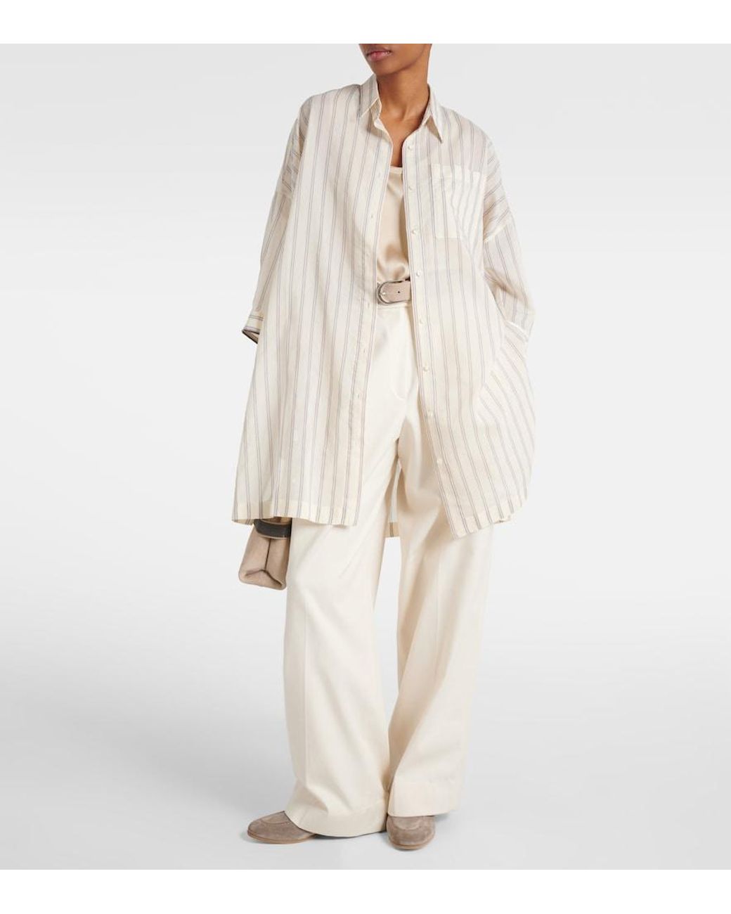 Brunello Cucinelli White Striped Cotton And Silk Shirt