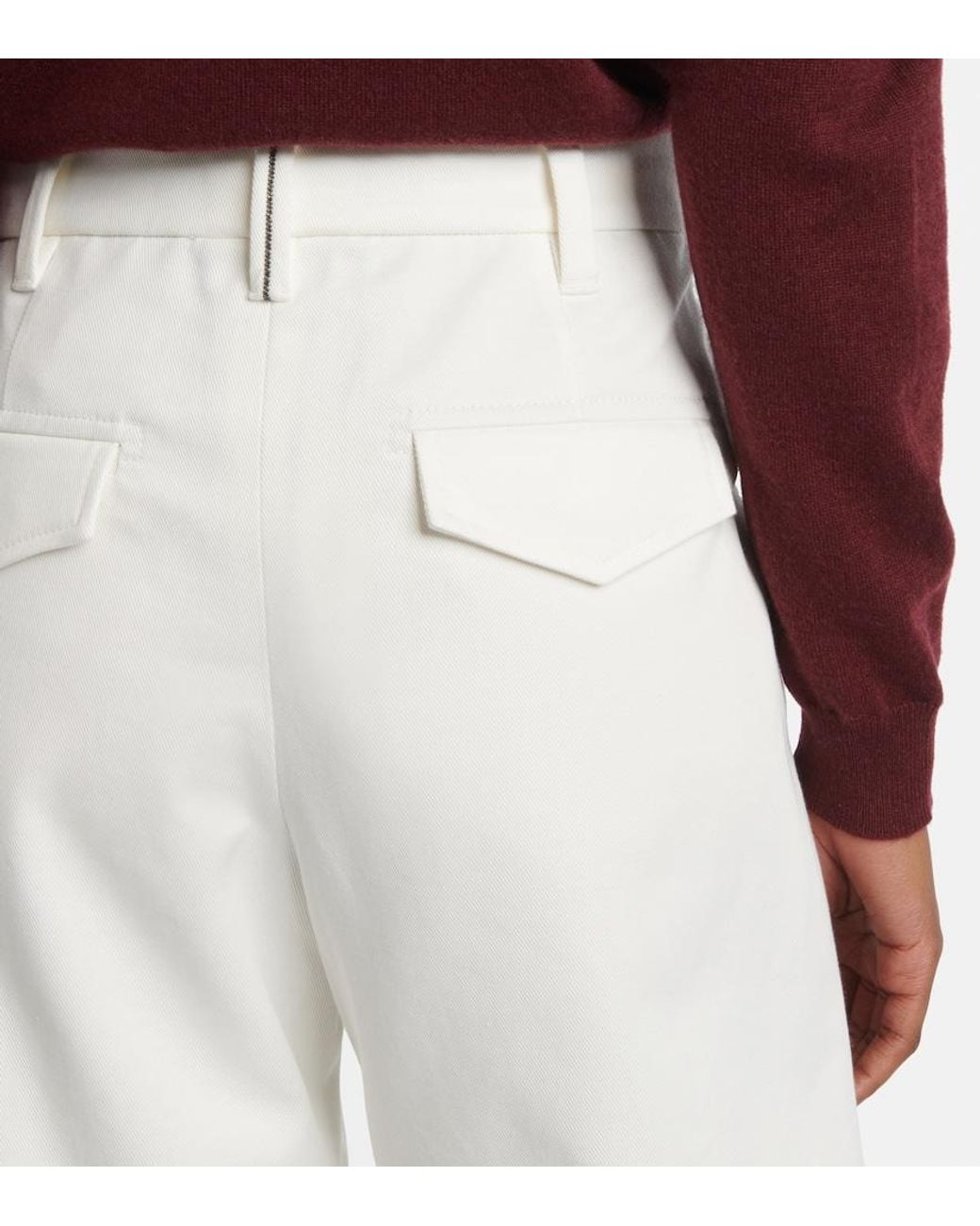 Brunello Cucinelli White Cotton Barrel-Leg Pants
