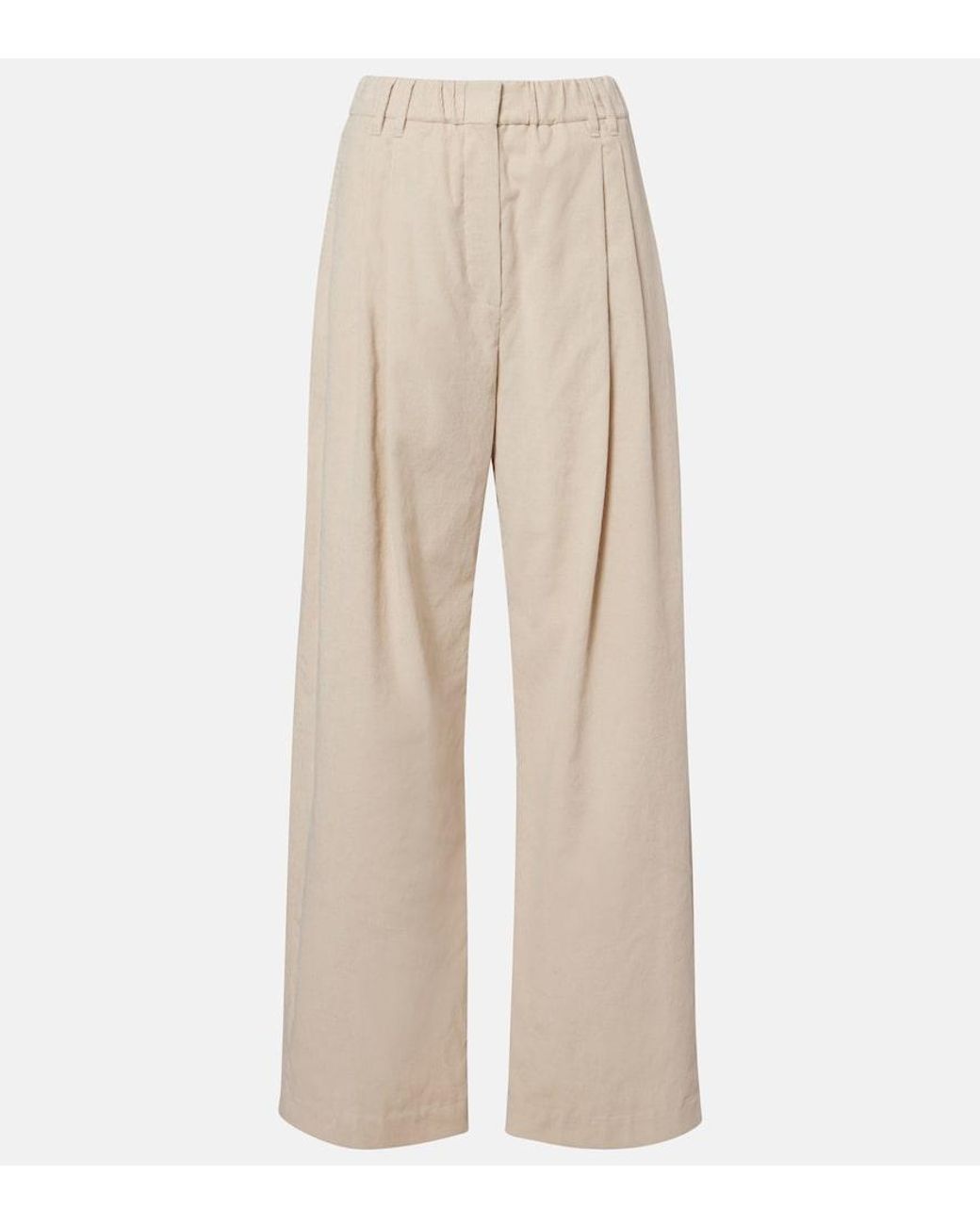Brunello Cucinelli Natural Cotton-Blend Corduroy Wide-Leg Pants