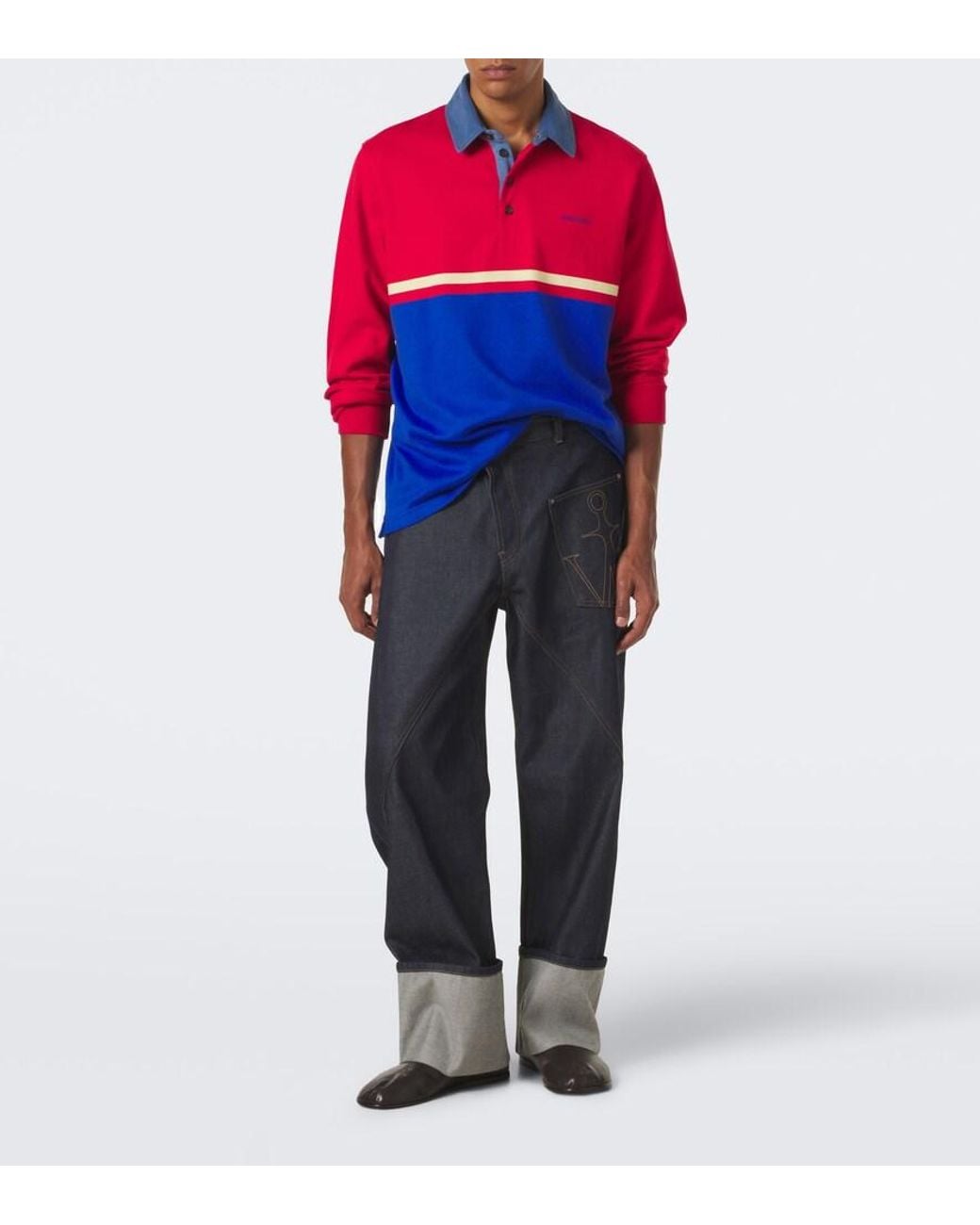 J.W. Anderson Red Paneled Cotton Jersey Polo Shirt for men