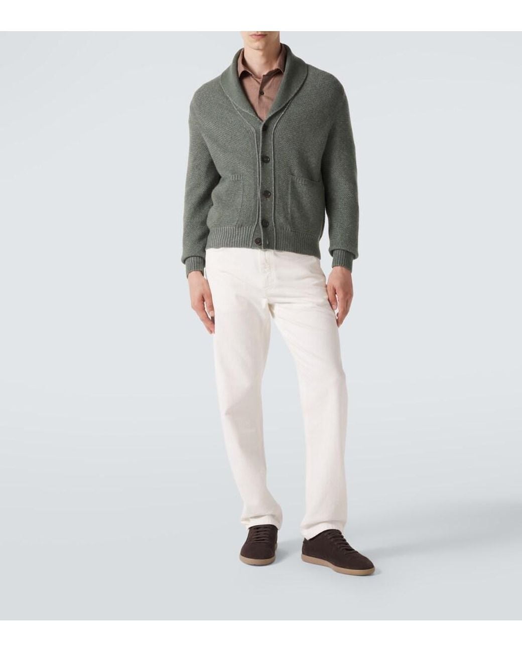 Zegna Green Waffle-Knit Cashmere And Wool Cardigan for men