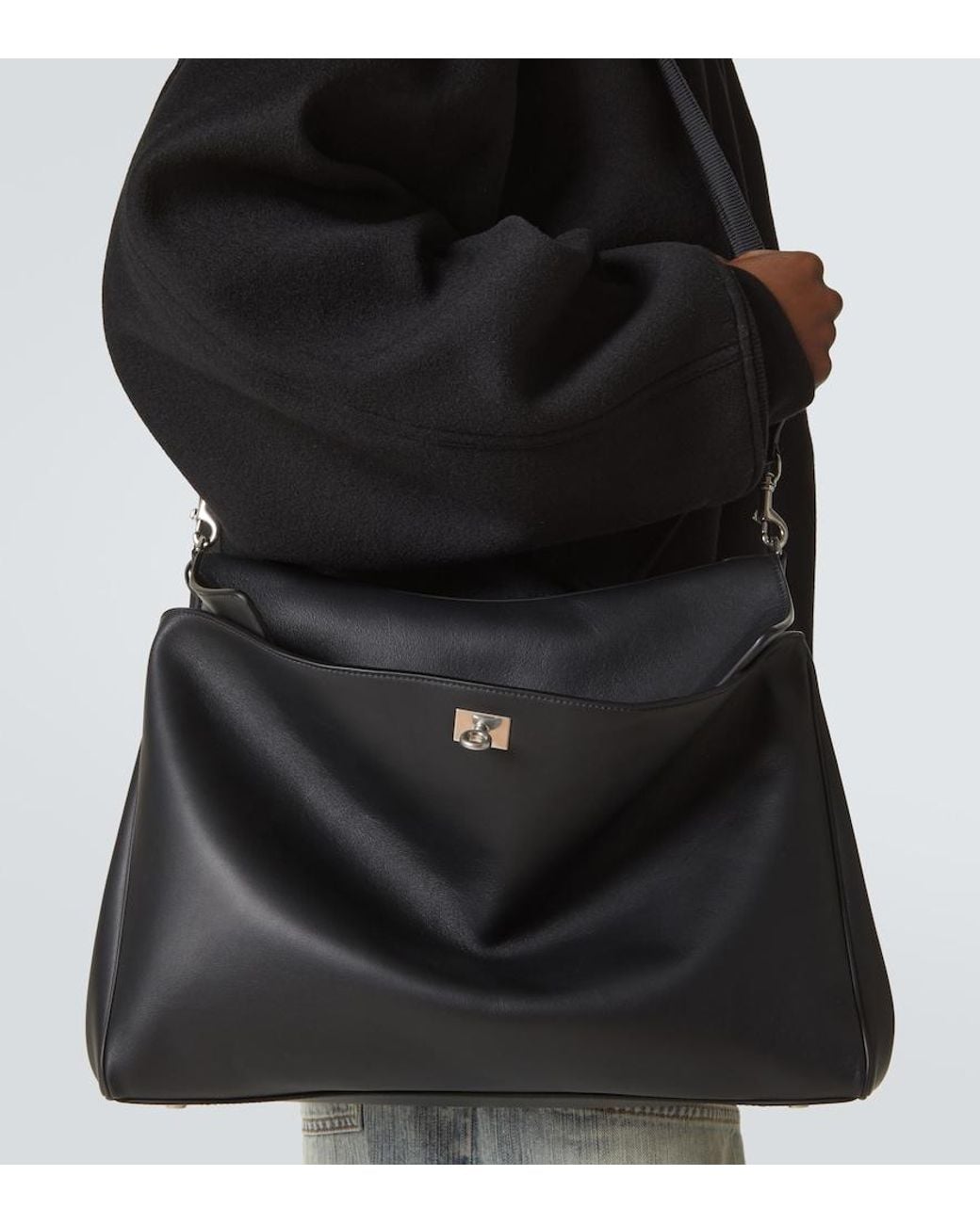 Balenciaga Black Rodeo Leather Messenger Bag for men