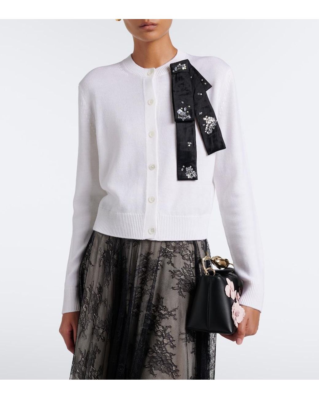 Erdem White Embellished Wool Cardigan