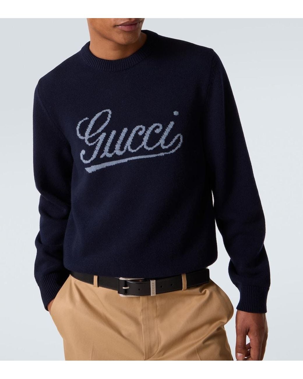 Gucci Blue Logo Wool Sweater for men