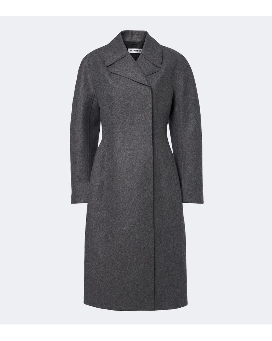 Jil Sander Gray Double-Breasted Virgin Wool Coat