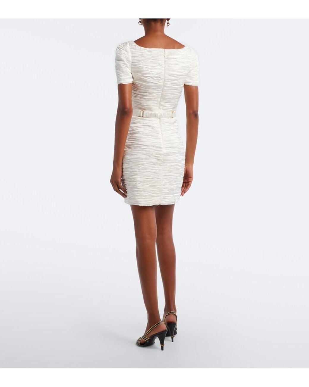 Versace White Medusa Pleated Silk-Blend Satin Minidress