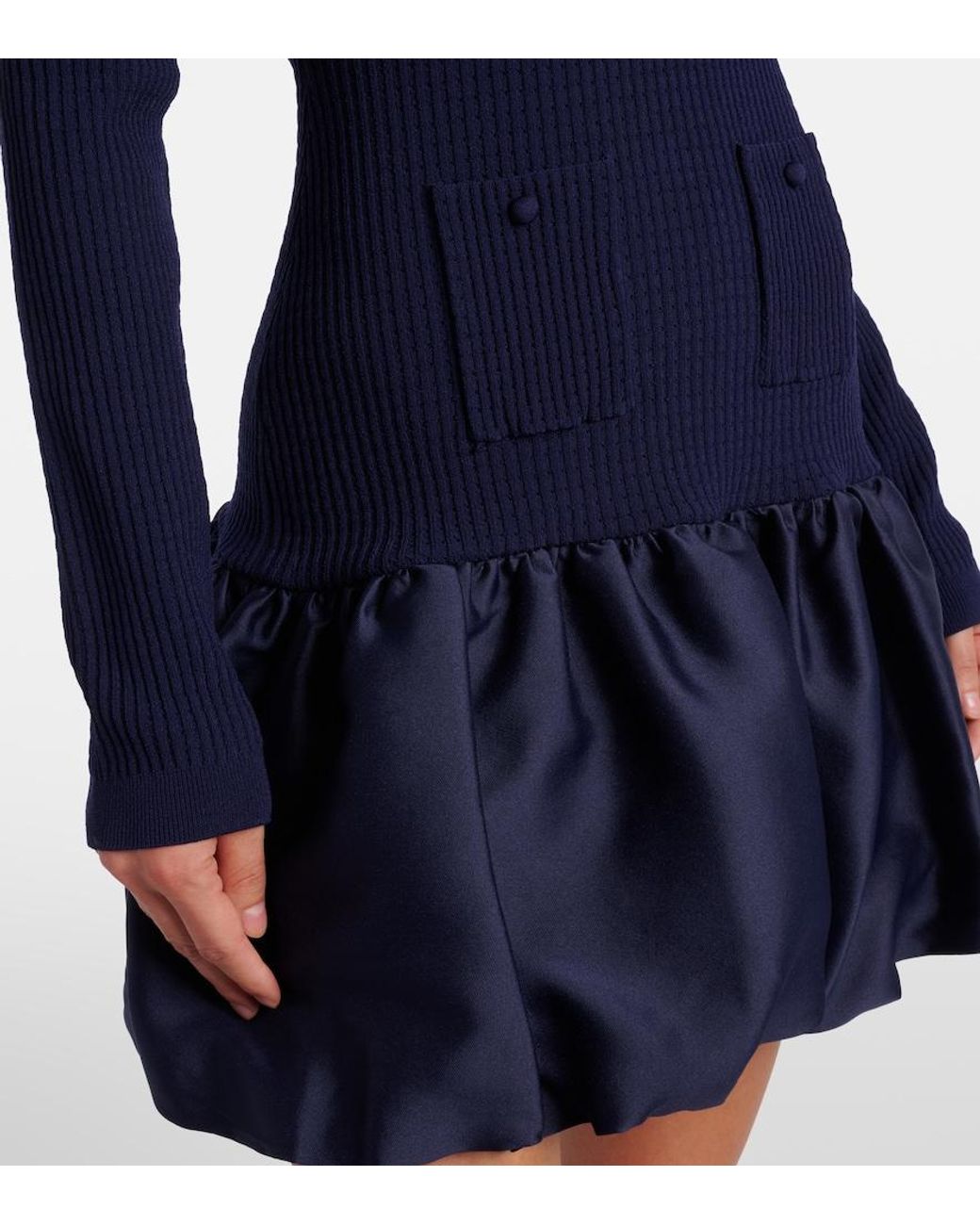 Self-Portrait Blue Waffle-Knit Minidress