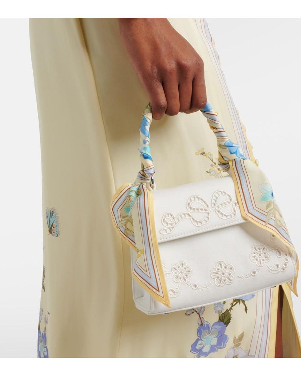 Self-Portrait White Bow Embroidered Top-Handle Bag