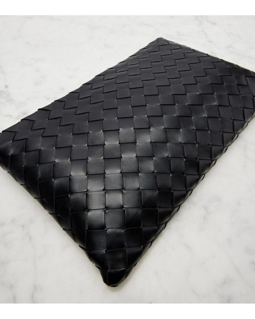 Bottega Veneta Black Intrecciato Medium Leather Pouch