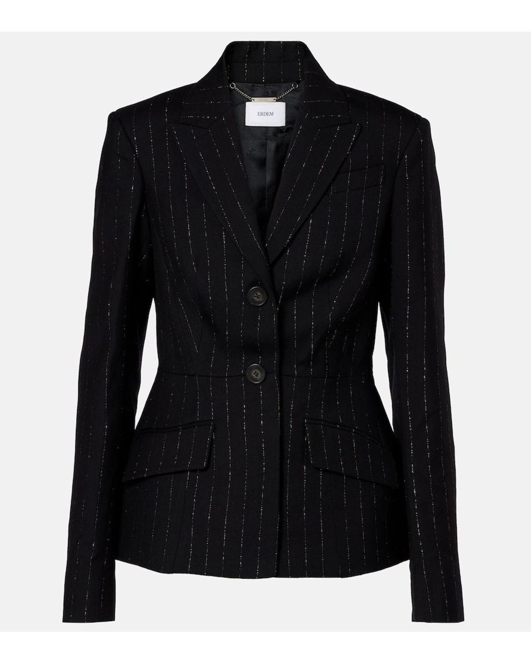 Erdem Black Pinstripe Wool Blazer