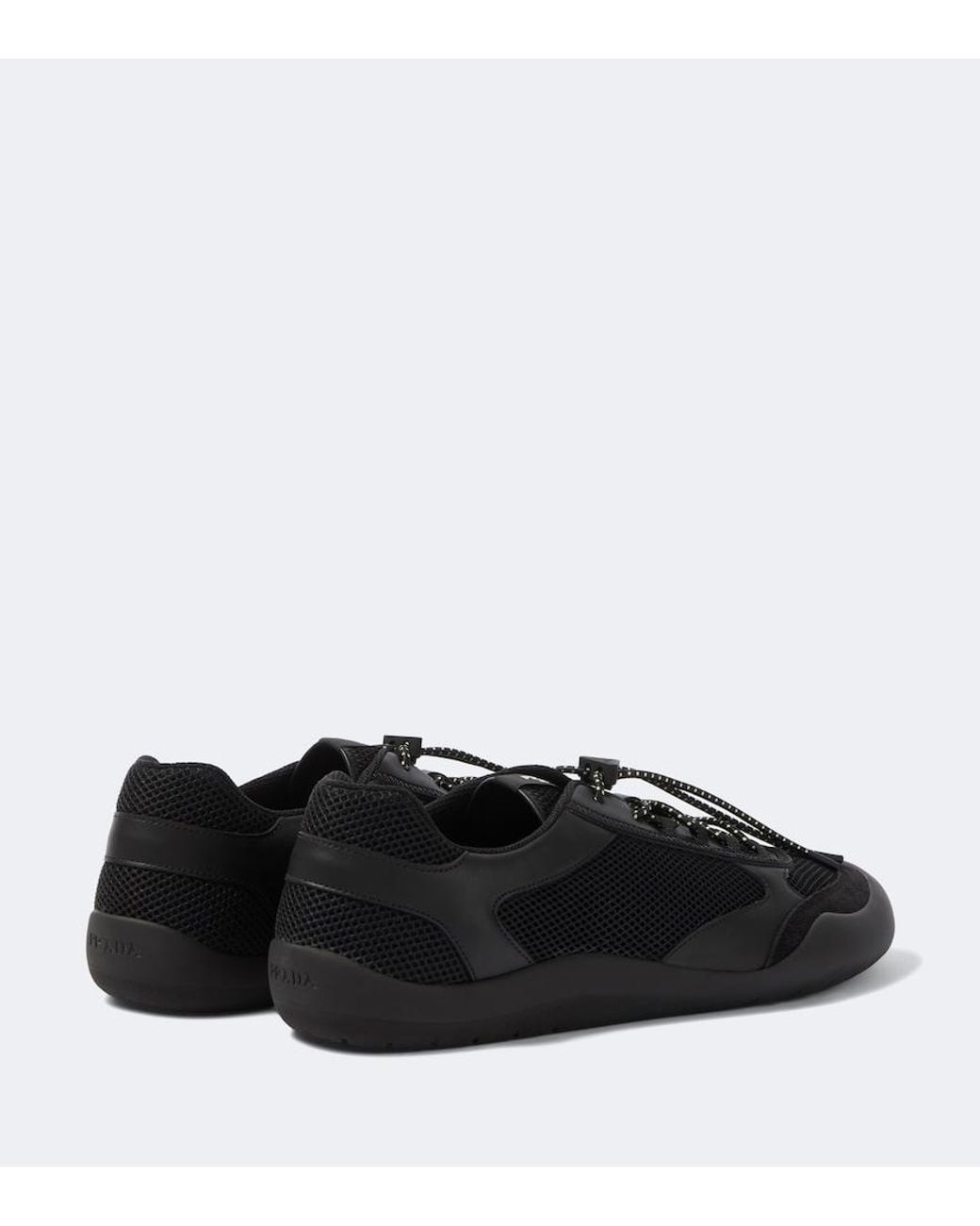 Prada Black Speedrock Leather-Trimmed Sneakers for men