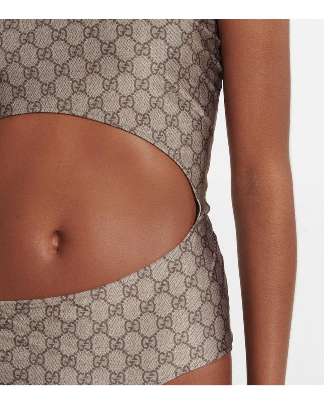Gucci Gray GG Cutout One-shoulder Swimsuit