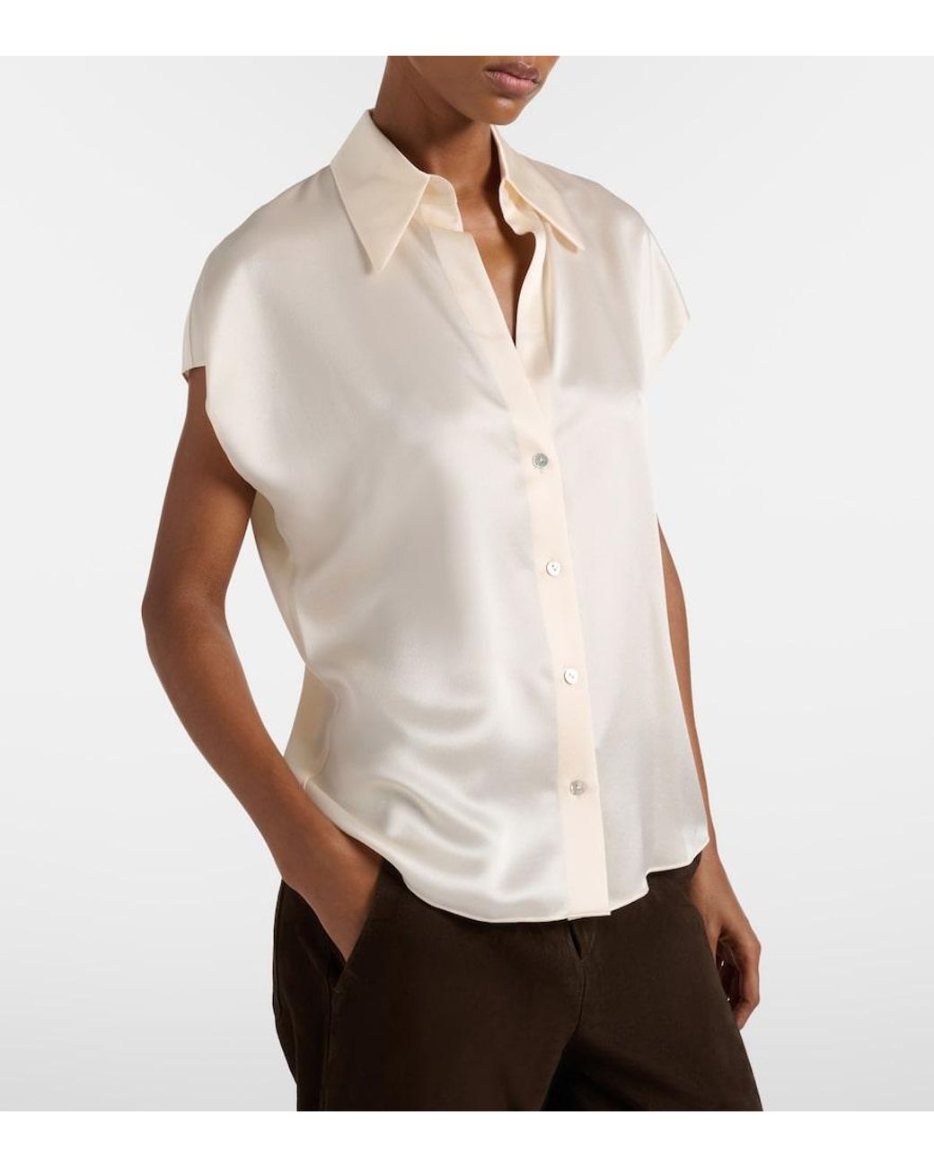 Vince White Silk Satin Blouse