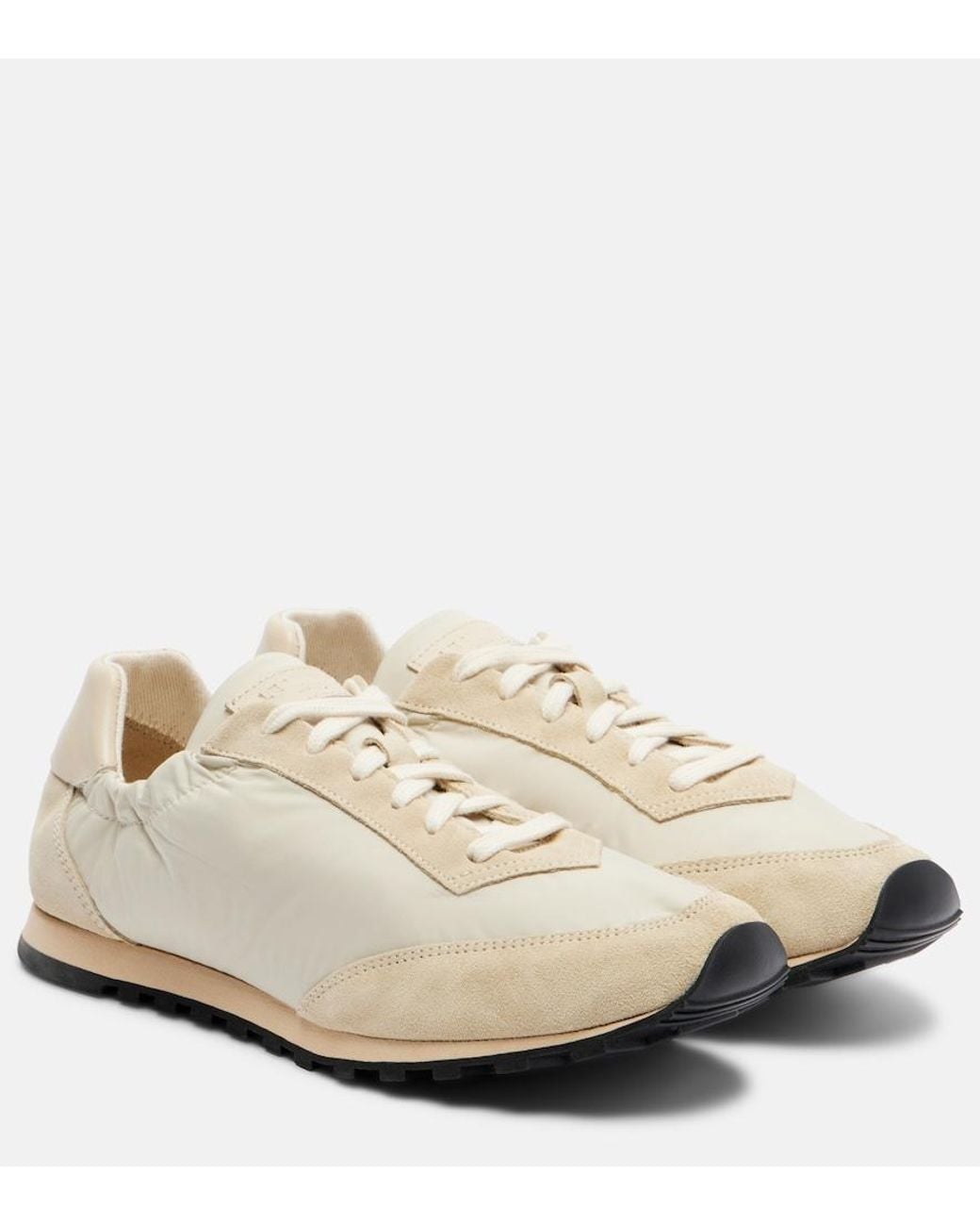 Le Monde Beryl White Slim Runner Suede-Trimmed Sneakers