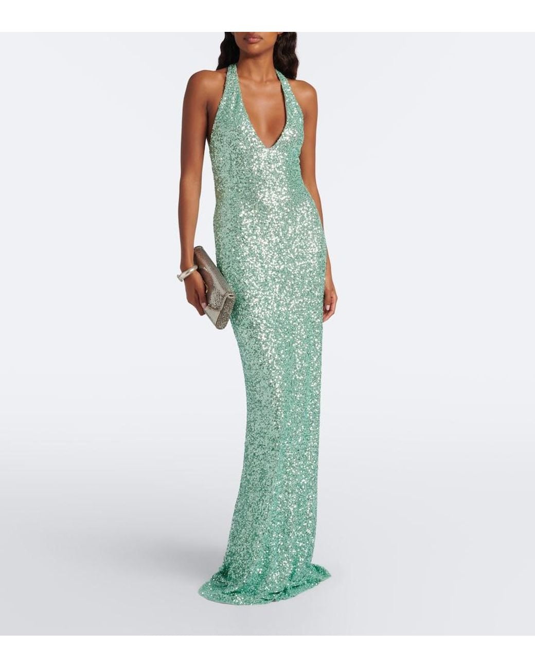 The Sei Green Sequined Halterneck Gown