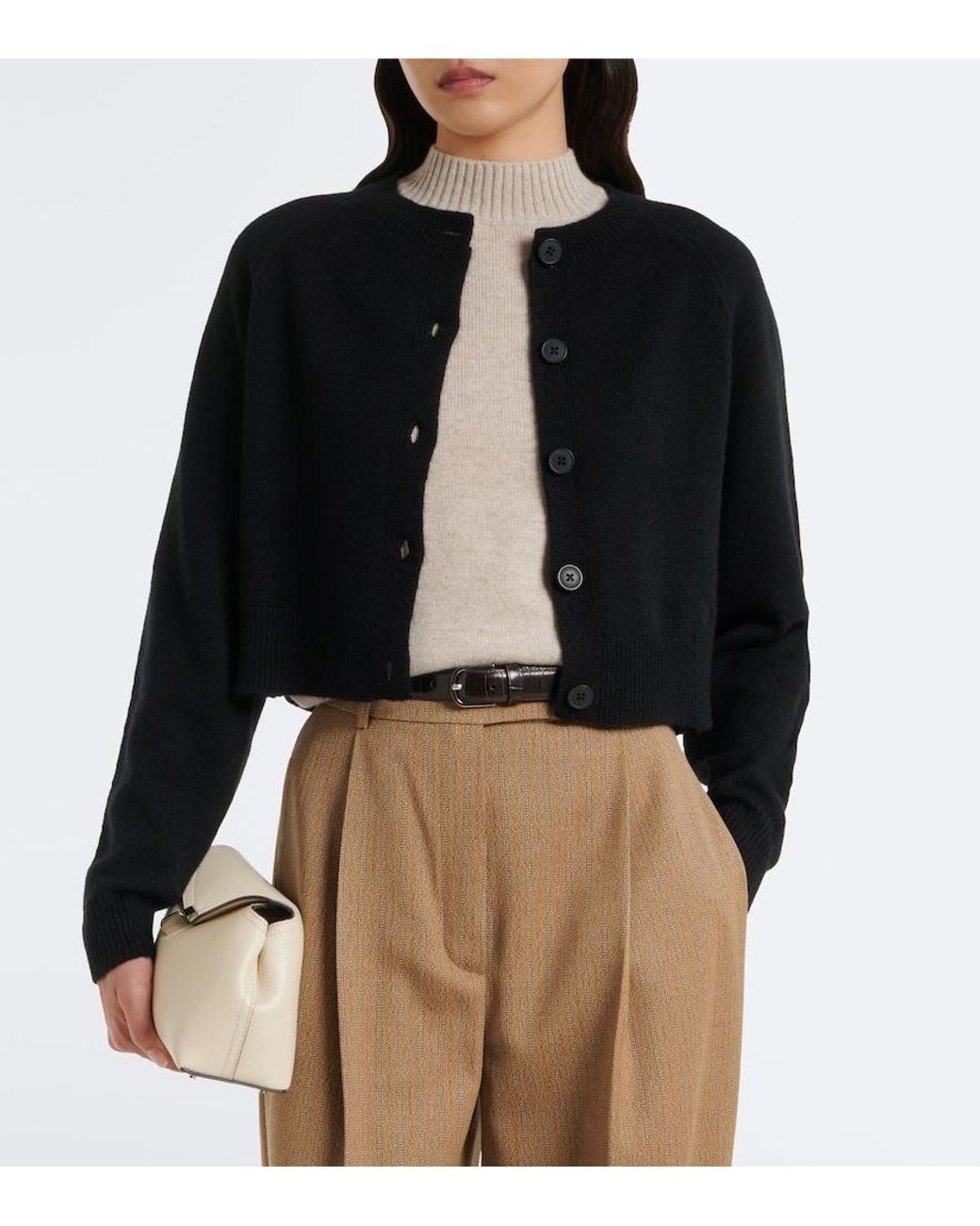 Loulou de Saison Black Heike Cropped Cashmere Cardigan