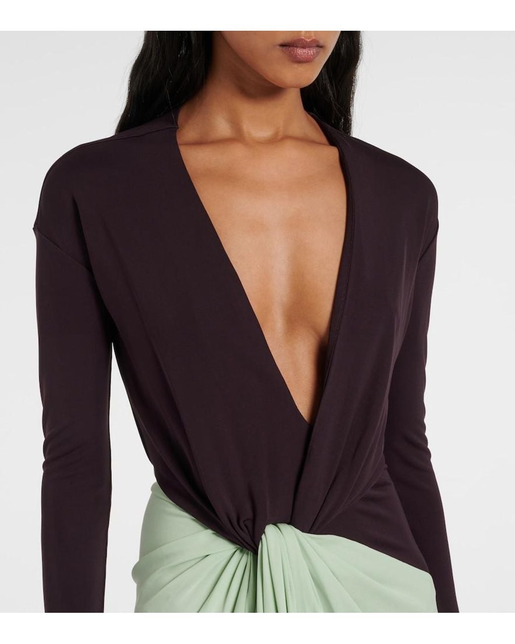 Victoria Beckham Green Knot-Detail Jersey Gown