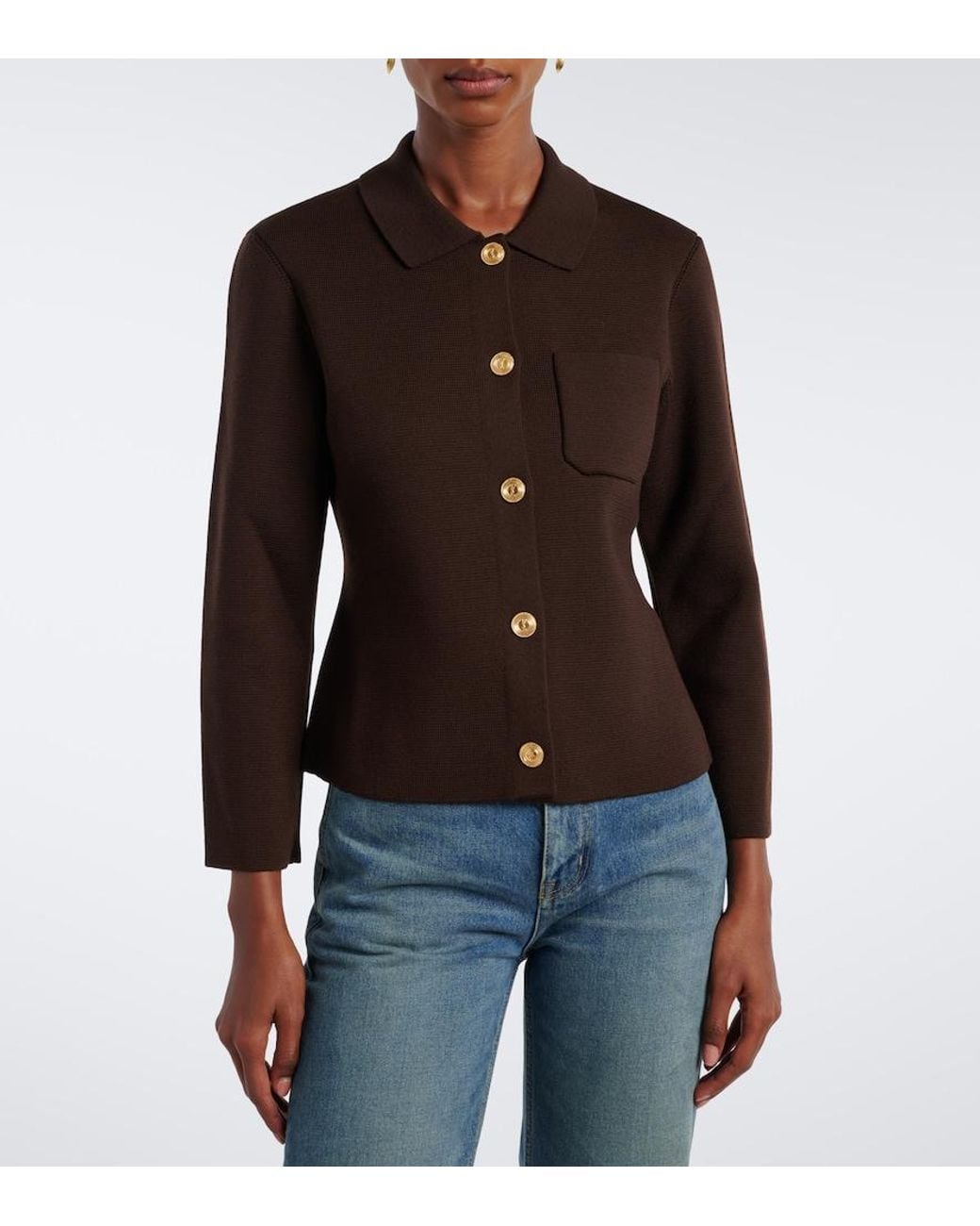 Saint Laurent Brown Knitted Wool Cardigan