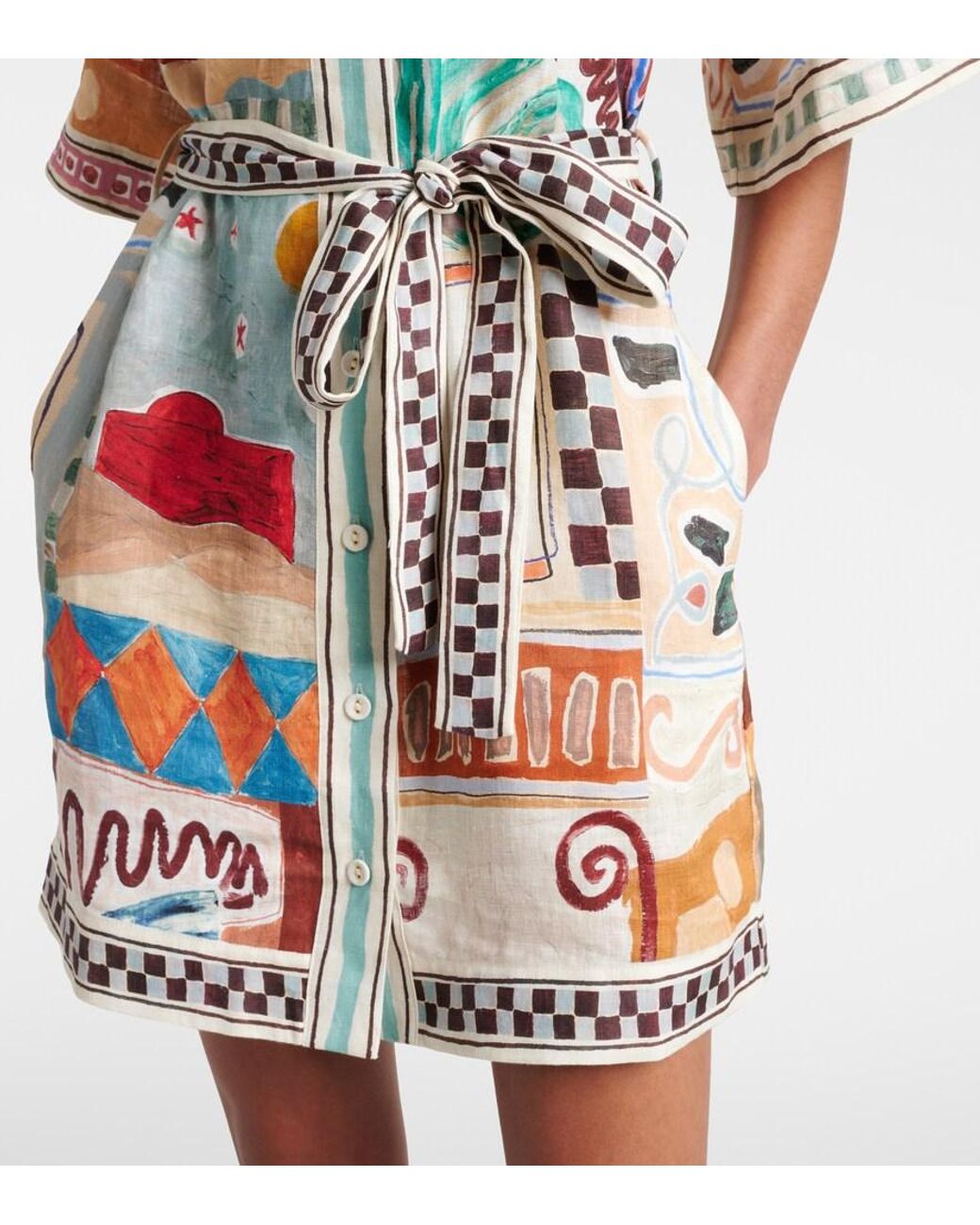 ALMAIS X Lrnce Michelle Printed Linen Shirt Dress in White | Lyst