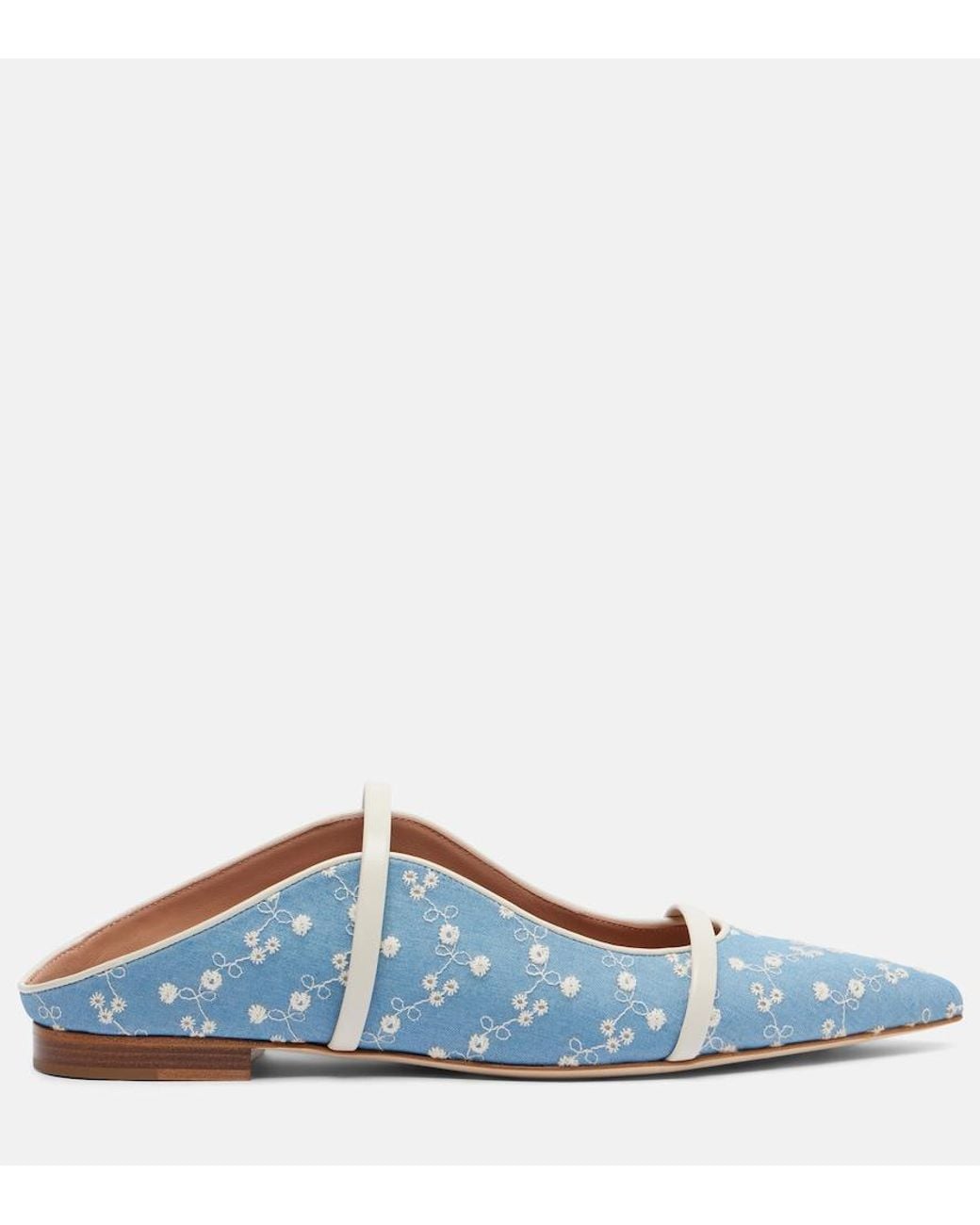 Malone Souliers Blue Maureen Leather-Trimmed Denim Mules