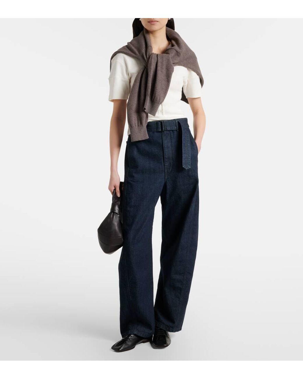 Lemaire Blue Twisted Belted Barrel-Leg Jeans