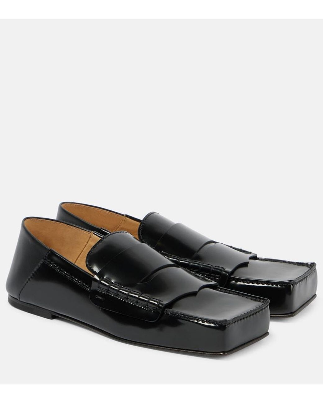 Jacquemus Black Square-Toe Leather Loafer Flats