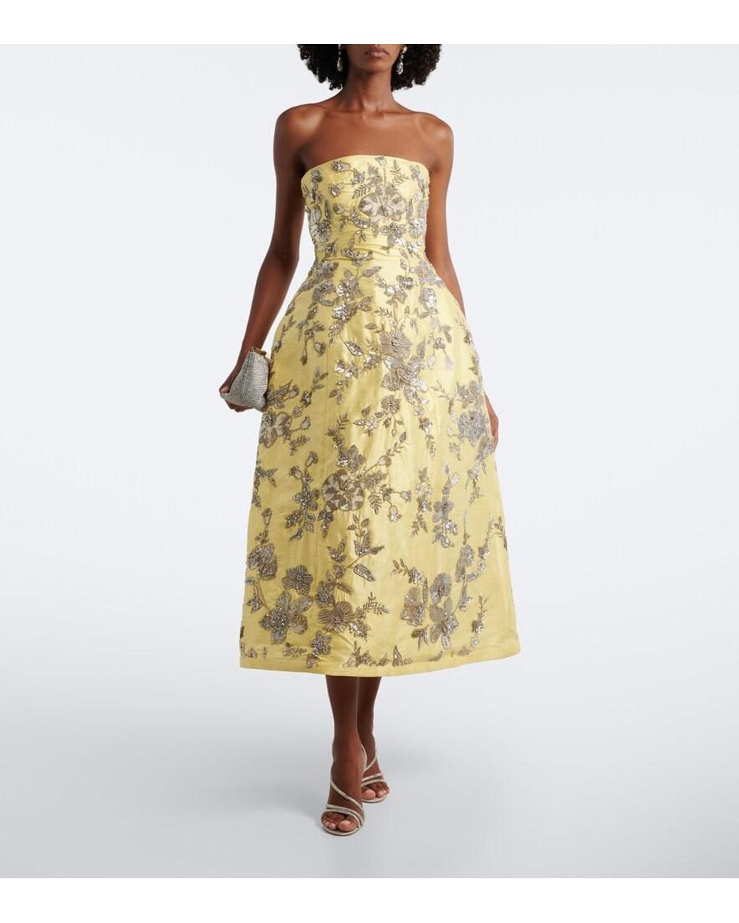 La Fuori Yellow Aurelia Sequined Silk Bustier Dress