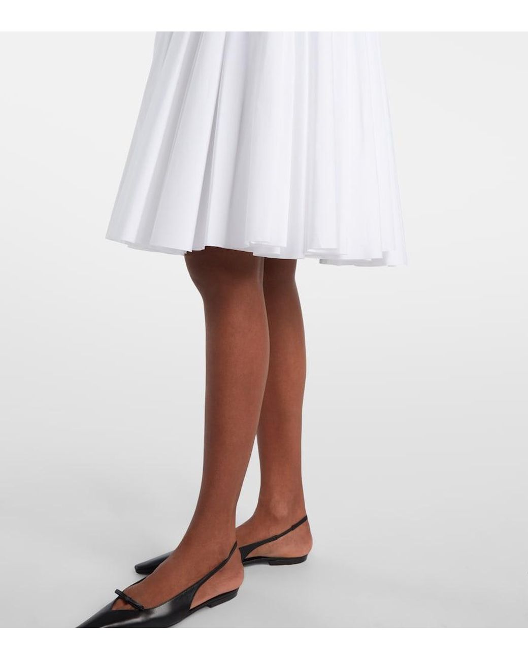 AMI White Corolla Gathered Cotton Midi Skirt