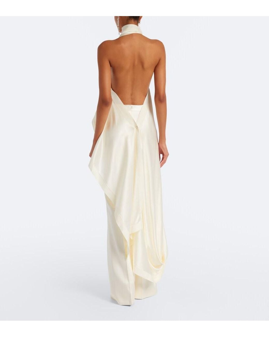 Danielle Frankel White Bridal Daulton Wool And Silk Flared Pants