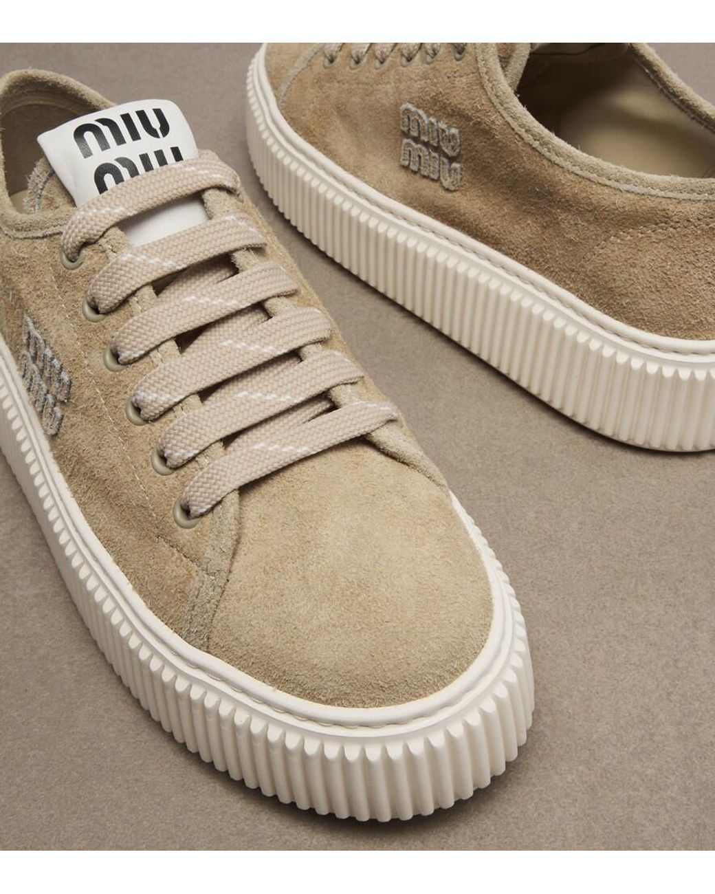 Miu Miu Natural Suede Platform Sneakers