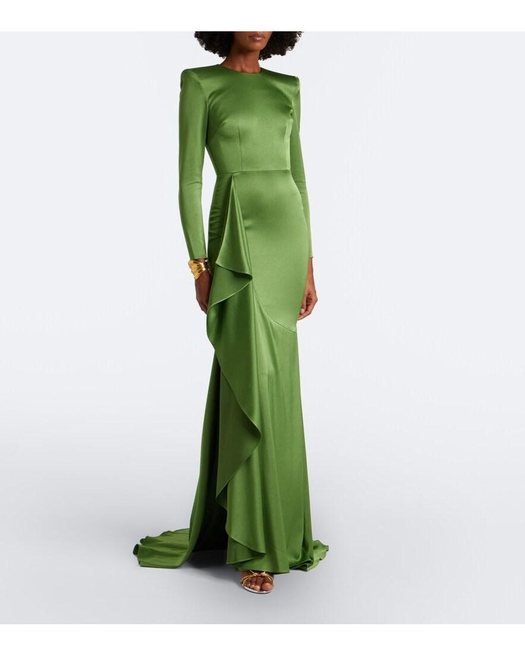 Alex Perry Green Draped Crepe Satin Gown