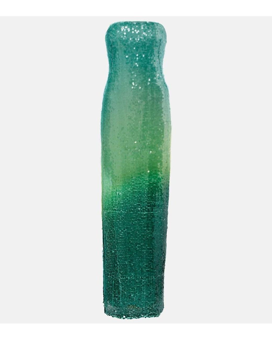 Jonathan Simkhai Green Translucent Sequined Semi-Sheer Gown
