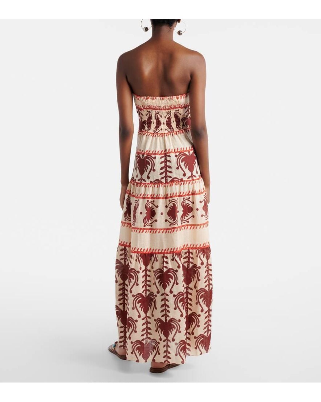 Johanna Ortiz Red Printed Linen Maxi Dress