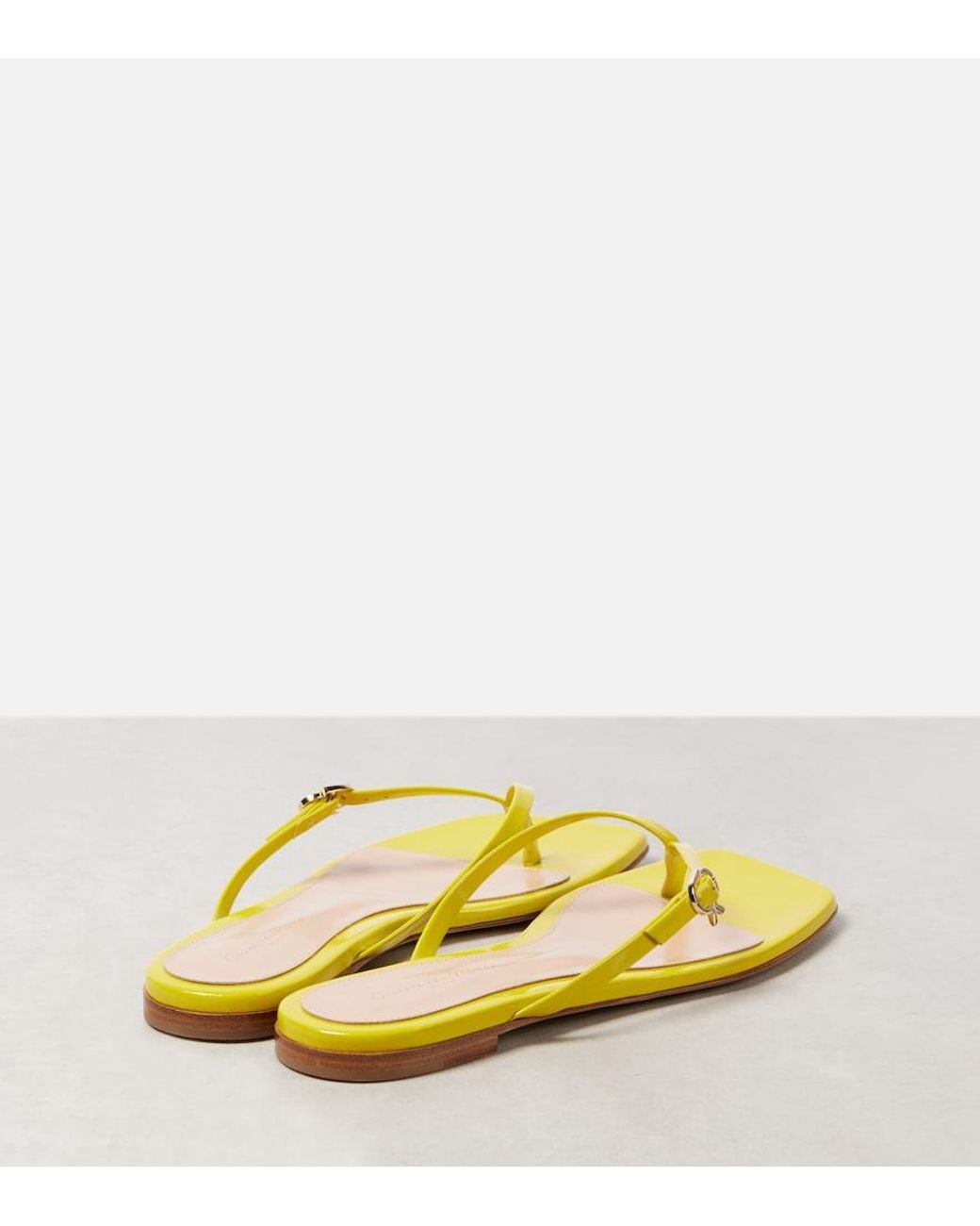 Gianvito Rossi Yellow Ribbon Patent Leather Thong Sandals