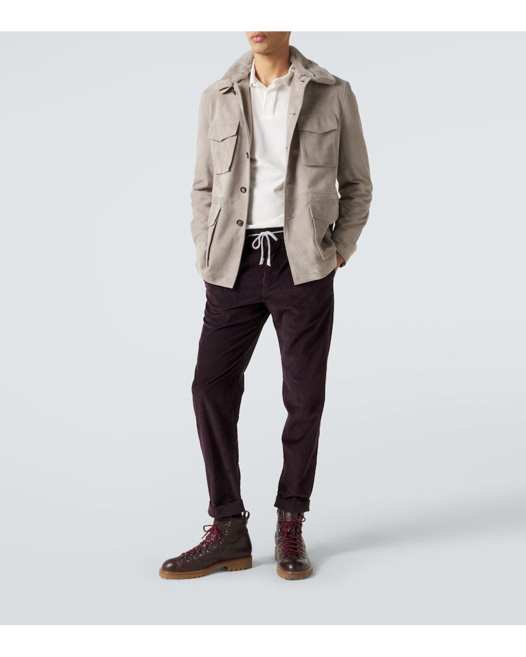 Eleventy Natural Shearling-Trimmed Suede Field Jacket for men
