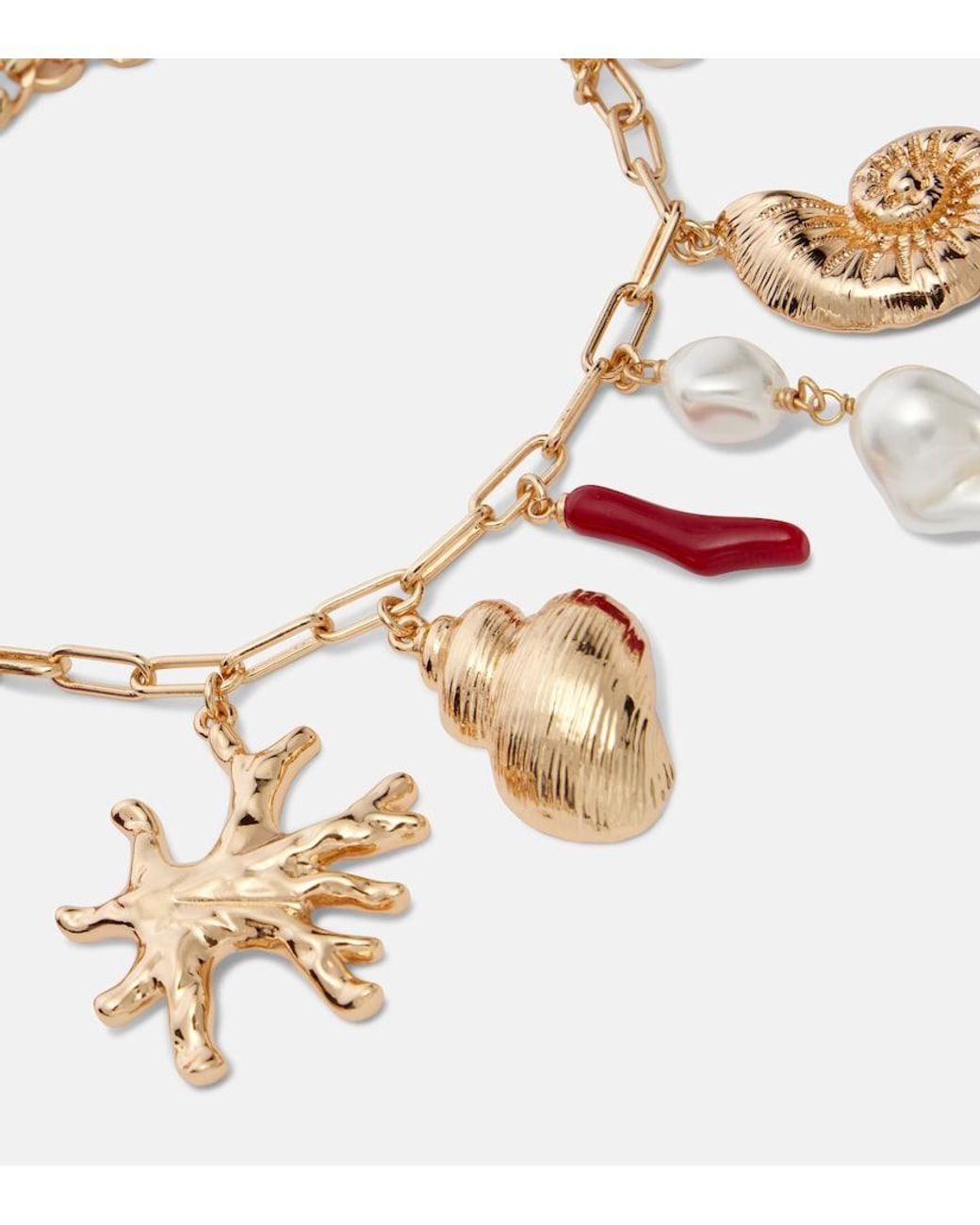 Self-Portrait Metallic Faux Pearl-Embellished Charm Bracelet