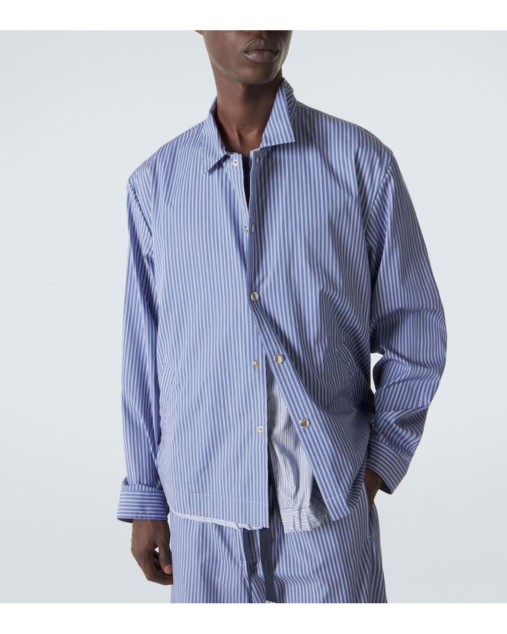 Sacai Blue Striped Cotton Poplin Blouson Jacket for men
