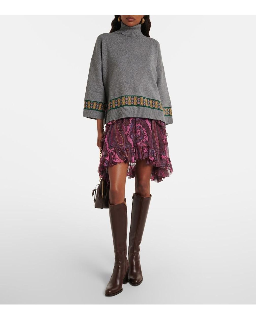 Etro Gray Wool, Cashmere, And Cotton-Blend Sweater