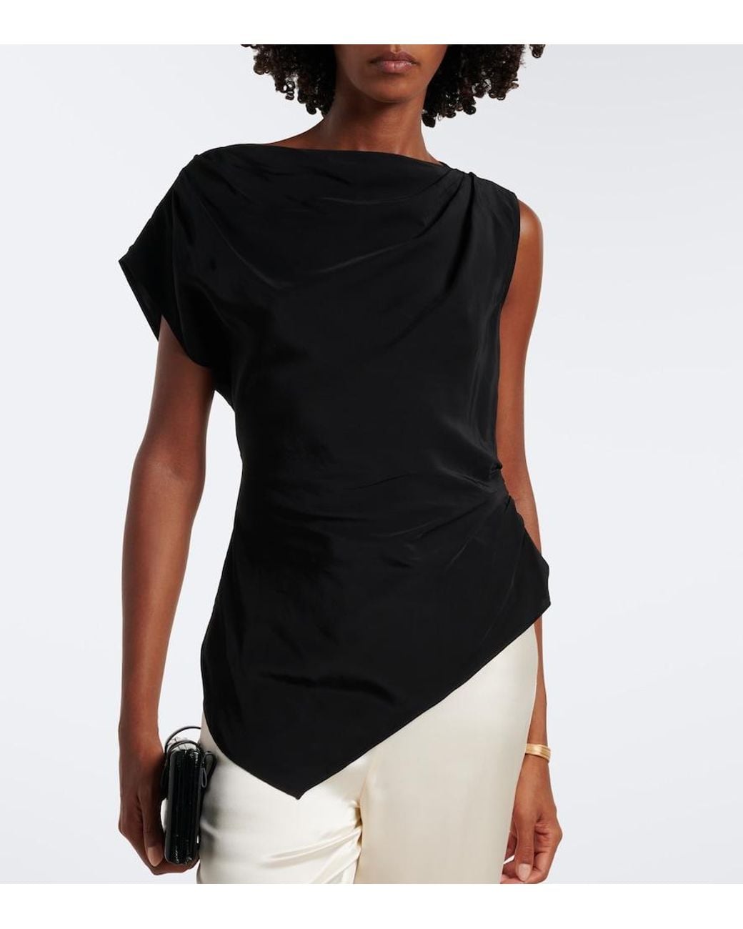 Veronica Beard Black Yvonne Draped Crepe De Chine Top