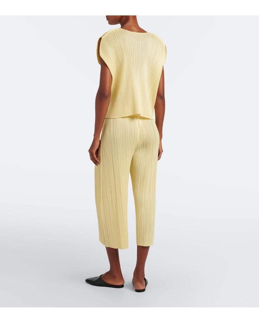 Pleats Please Issey Miyake Yellow Monthly Colors: July Pleated Wide-Leg Pants