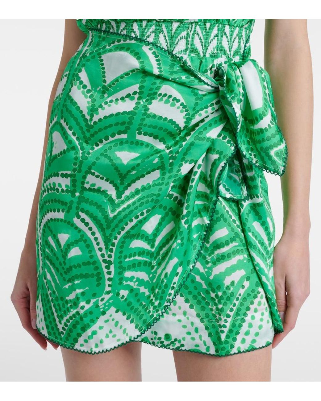 Poupette Green Celie Printed One-Shoulder Minidress