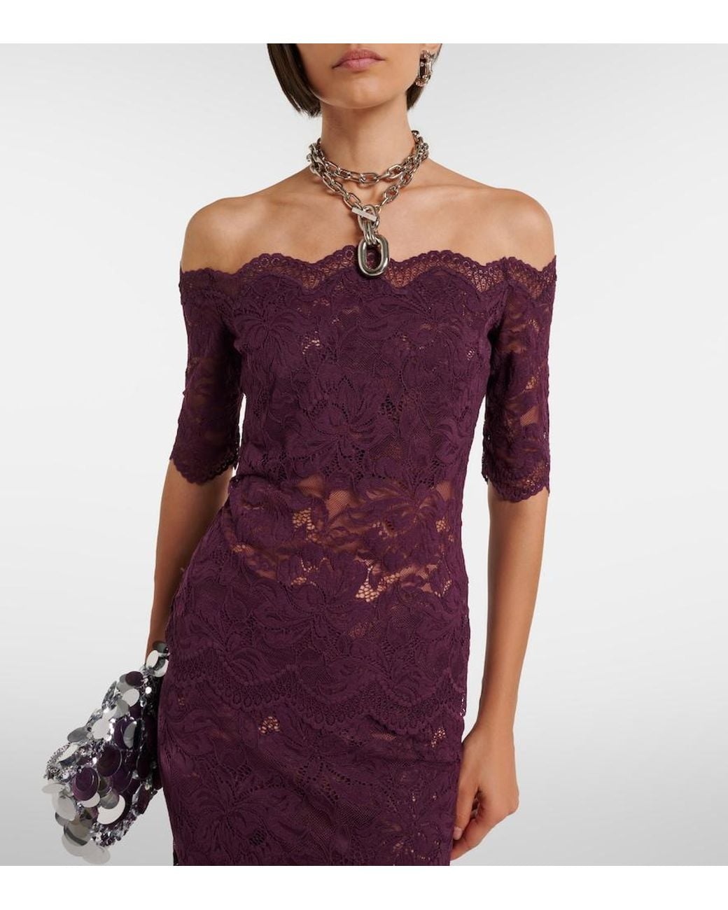 Rabanne Purple Off-Shoulder Lace Top