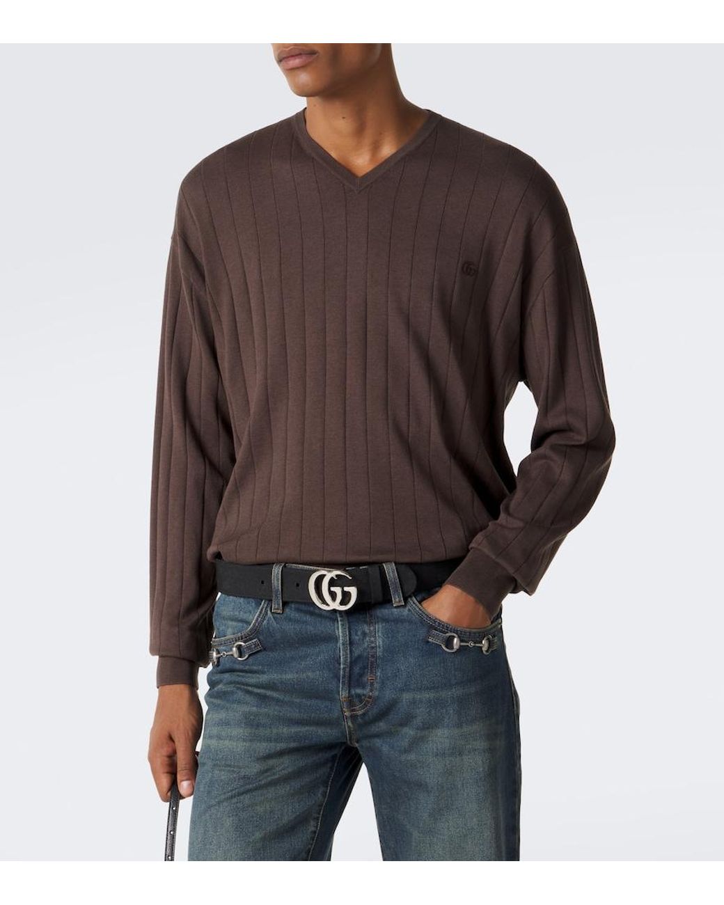Gucci Brown Double G Silk And Cotton Sweater for men